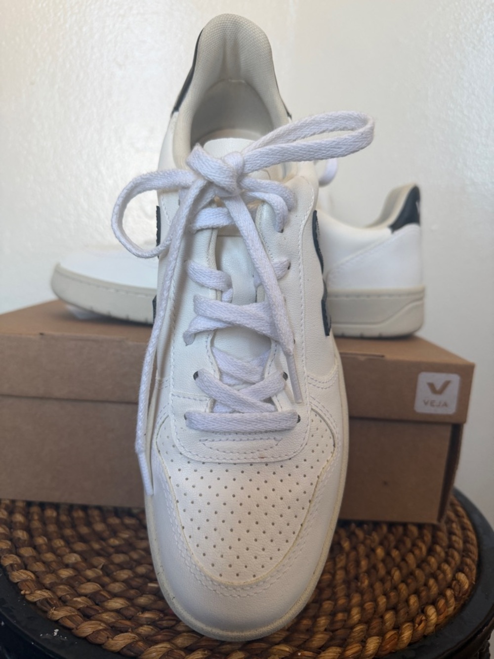 Veja White Sneakers with Black V Detail